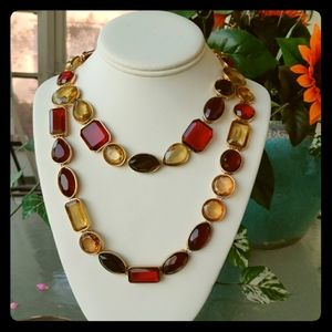 Faux gemstone necklace, split strand, 16" and 22"